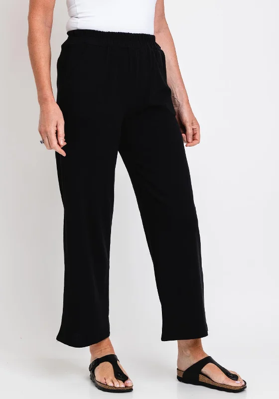 Serafina Collection One Size Wide Leg Trouser, Black Trousers Satin Smooth