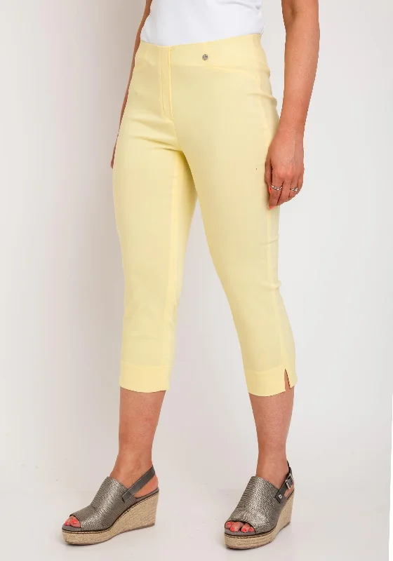 Robell Rose 07 Slim Fit Capri Trousers, Yellow Trousers Culottes Wide Leg