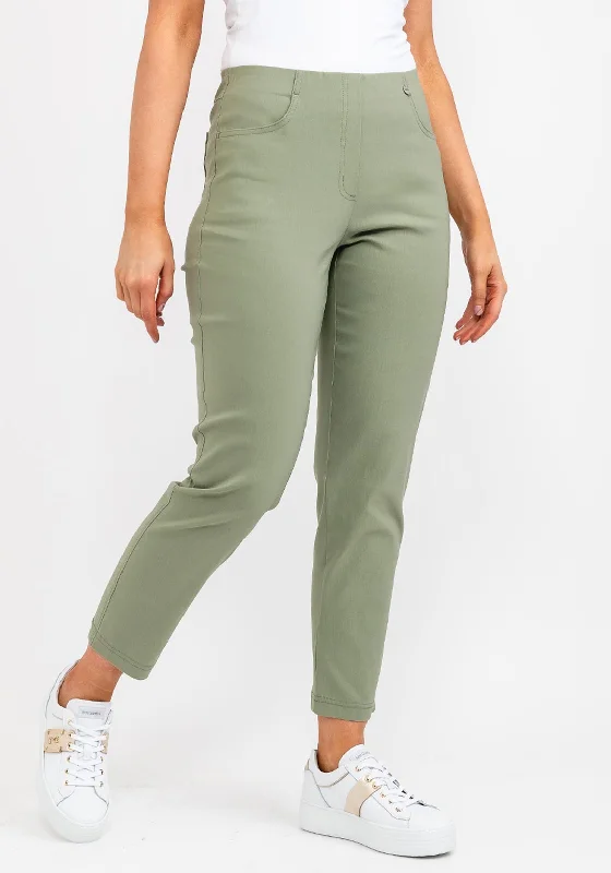 Robell Bella 09 Ankle Grazer Trousers, Khaki Green Trousers Designer Luxury