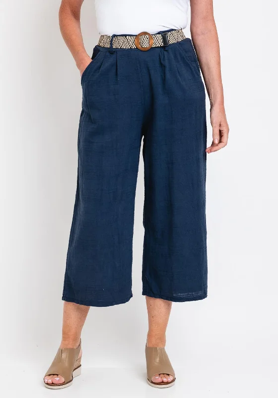 The Serafina Collection One Size Wide Leg Crop Trouser, Blue Trousers Mesh Breathable