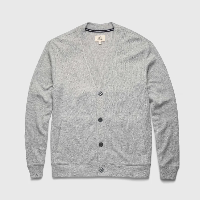 James Sweater Fleece Cardigan - Grey Heather Silk Blend Satin Velvet