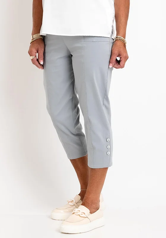 Leon Collection Cargo Style Capri Trousers, Silver Trousers Running Lightweight