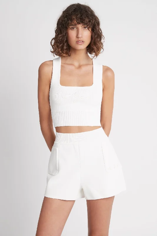 Livadi Cut Out Knit Logo Crop Top Terry Blend Velvet Blend Canvas Blend