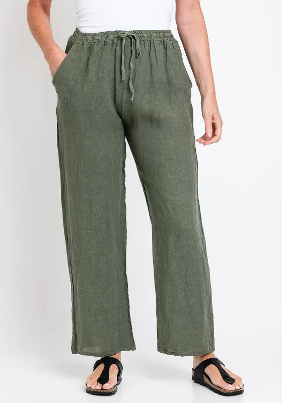 The Serafina Collection One Size Linen Wide Trouser, Khaki Trousers Print Floral