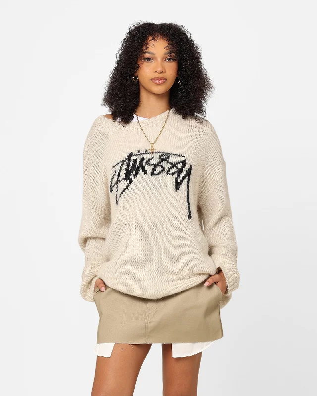 Stussy Women's Smooth Stock Oversized Knitted Sweater Cream Mesh Sweater Canvas Denim