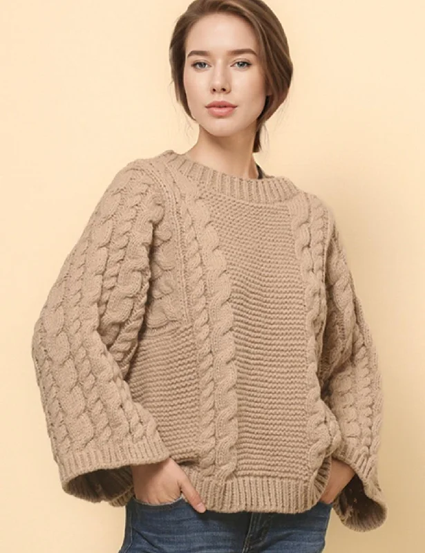 Ladies Round Neck Chunky Cable Knit Pullover Sweater SKT4843 Long Sweater Short Sweater Cropped Sweater