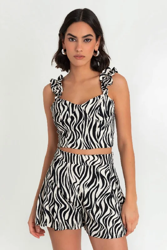 Crop top animal print con  tirantes olanes Elegant Classic Vintage