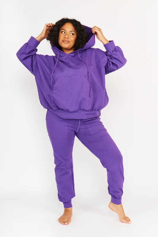 Limited Edition Oversized Cropped Hoodie in T.Purple Hoodie with Patch Decorative Personalized