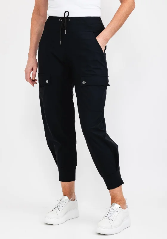 Naya Drawstring Waist Cargo Style Trousers, Black Trousers chic elegant