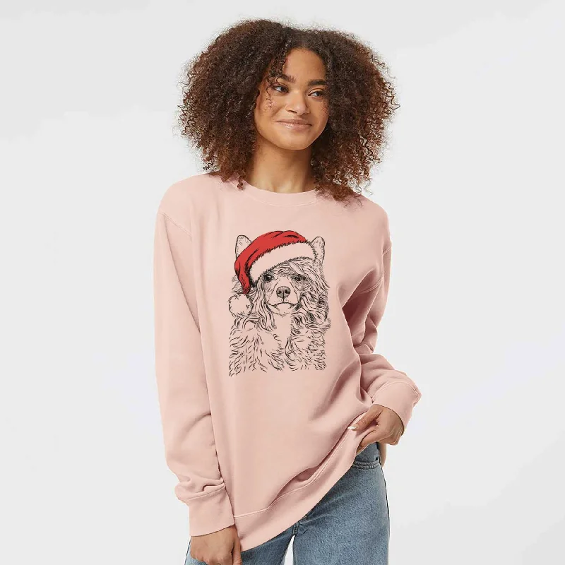 Santa Preston the Powderpuff Chinese Crested - Unisex Pigment Dyed Crew Sweatshirt Graphic Hoodie Design Print