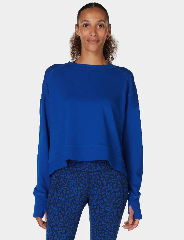 After Class Crop Sweatshirt - Lightning Blue Hoodie with Hem Elastic Stretchable Comfortable