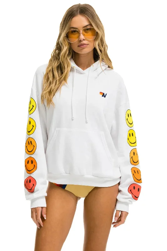 Hoodie Smiley Sunset Hdprxsmlsun White Hoodie with Contrast Stitching Detailed Premium