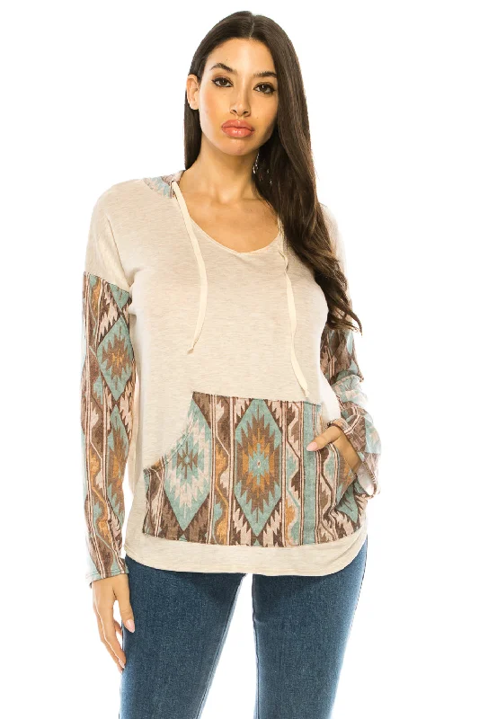 AZTEC TURQUOISE HOODIE Hoodie with Crew Neck Simple Timeless