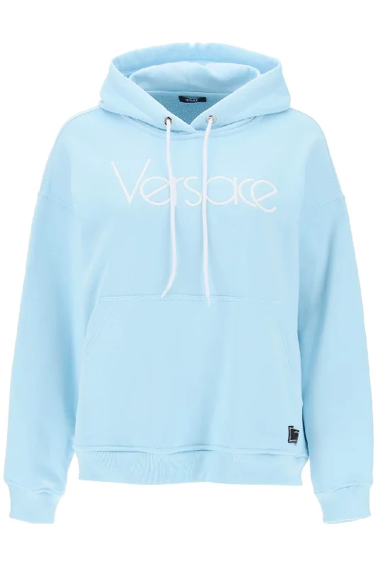 Versace hoodie with 1978 re-edition logo 1014290 1A10157 PALE BLUE BIANCO Hooded Sweatshirt Casual Wear Street Style