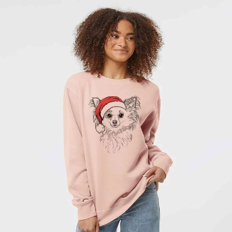 Santa Princess Ava the Long Haired Chihuahua - Unisex Pigment Dyed Crew Sweatshirt Hoodie with Magnetic Closure Innovative Modern