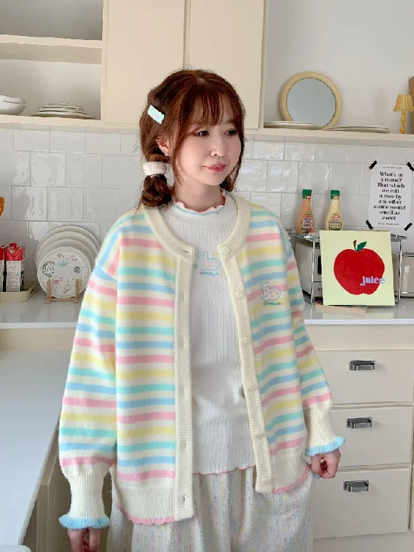 Rainbow colorful striped wool knit sweater【s0000005266】 Faux Fur Fabric Real Fur Fabric Shearling Fabric