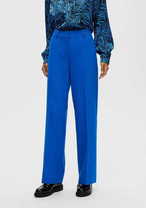 Selected Femme Rita Mid Waist Trousers, Princess Blue Trousers Party Sparkling