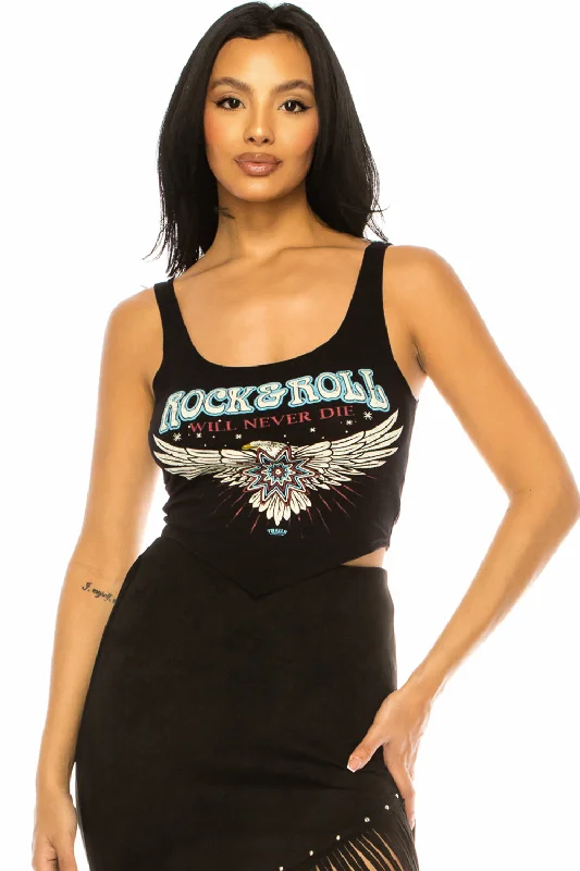 ROCK N ROLL EAGLE CROP TOP Houndstooth Herringbone Solid