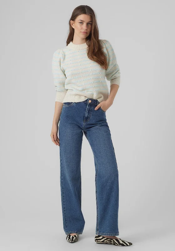 Vero Moda Leonor Striped Knit Jumper, Birch Casual Formal Business