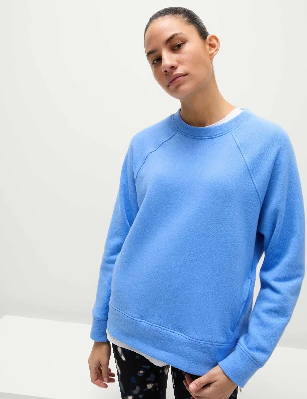 Cotton Rich Crew Neck Sweatshirt - Azure Blue Hoodie with Drawcord Adjustable Secure