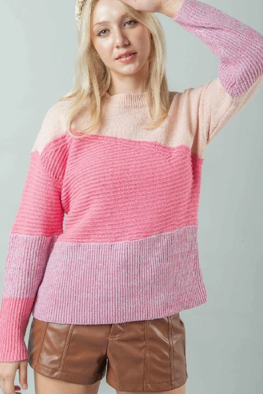 VERY J Color Block Long Sleeve Sweater Elasticated Padded Insulated