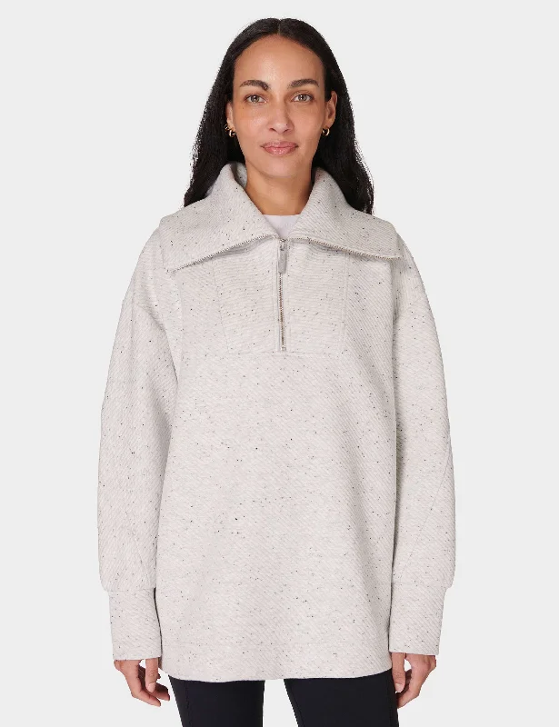Radiant Half Zip Sweatshirt - Tranquil Grey Marl Hoodie with Pocket Utility Practical