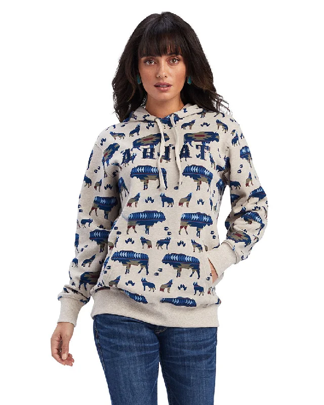 Women's REAL Allover Print Hoodie Hoodie with Raglan Sleeves Sporty Comfortable