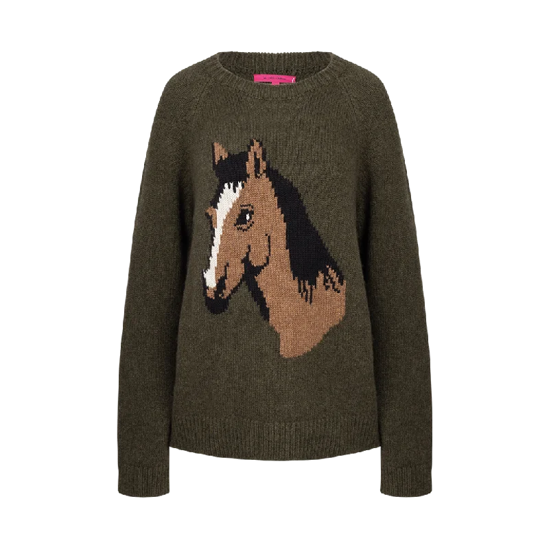 Horsey Intarsia Cashmere Sweater Herringbone Houndstooth Plaid