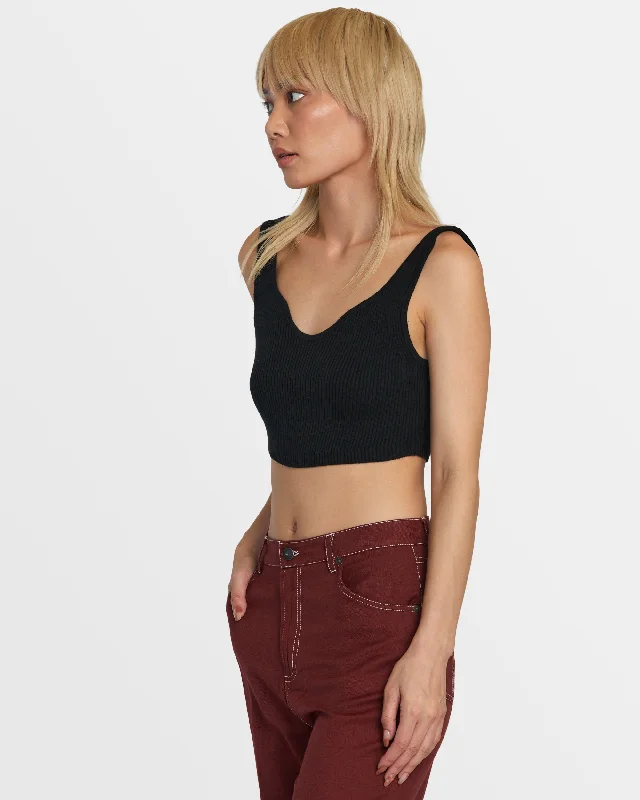 Selects Roundabout Sweater Tank V-Neck Sweater - Black Spandex Blend Rayon Blend Denim Blend