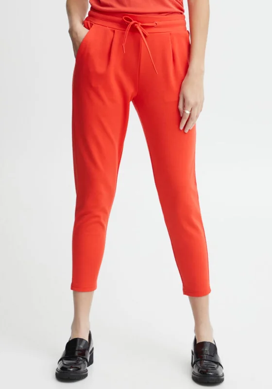 Ichi Kate Cropped Jogger Trousers, Poppy Red Trousers Silk Elegant