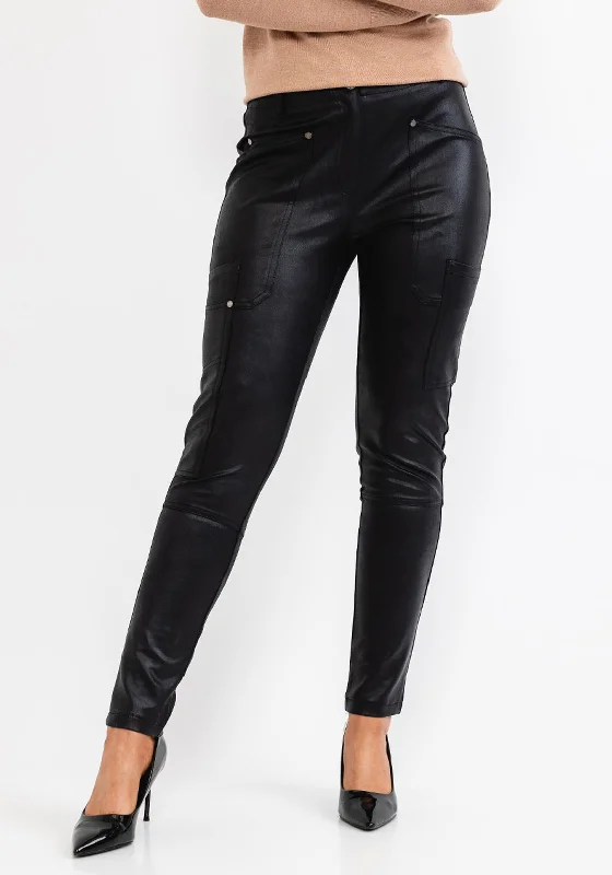 Eva Kayan Leather Look Trousers, Black Trousers Spring Floral