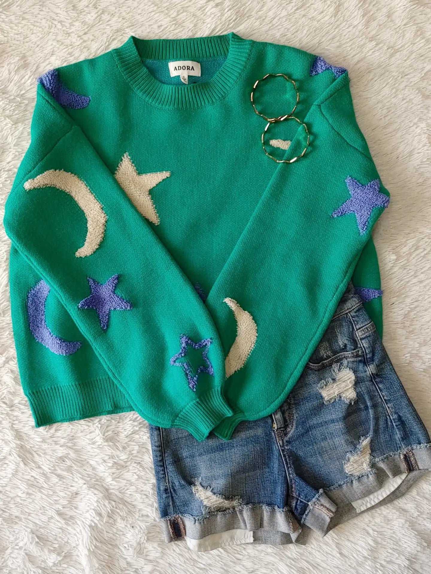 Fluffy Star & Moon Sweater Thin Thick Dense