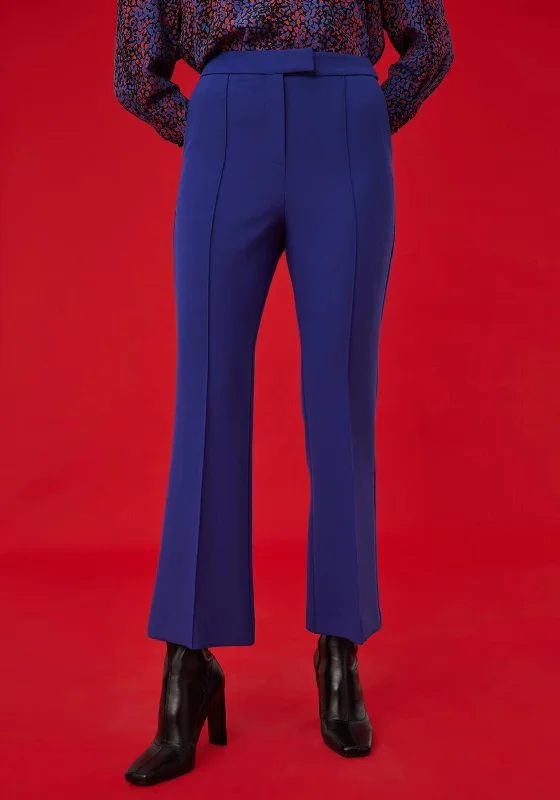 Exquise Slim Flared Trousers, Indigo Blue Wide Leg Loose Fit Mid Waist