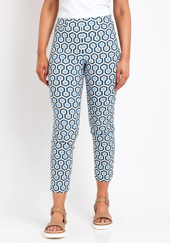 Robell Rose 09 Geo Print Ankle Grazer Trousers, Blue Multi Trousers Recommended Stylist