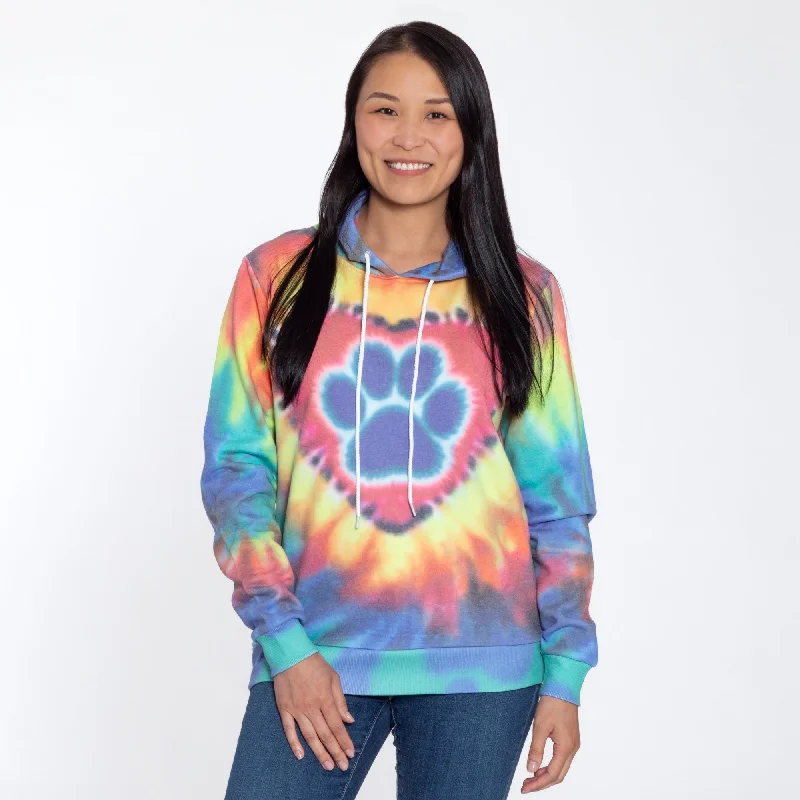 Purple Paw Tie-Dye Lightweight Pullover Hoodie Hoodie with Rolled Sleeves Casual Relaxed