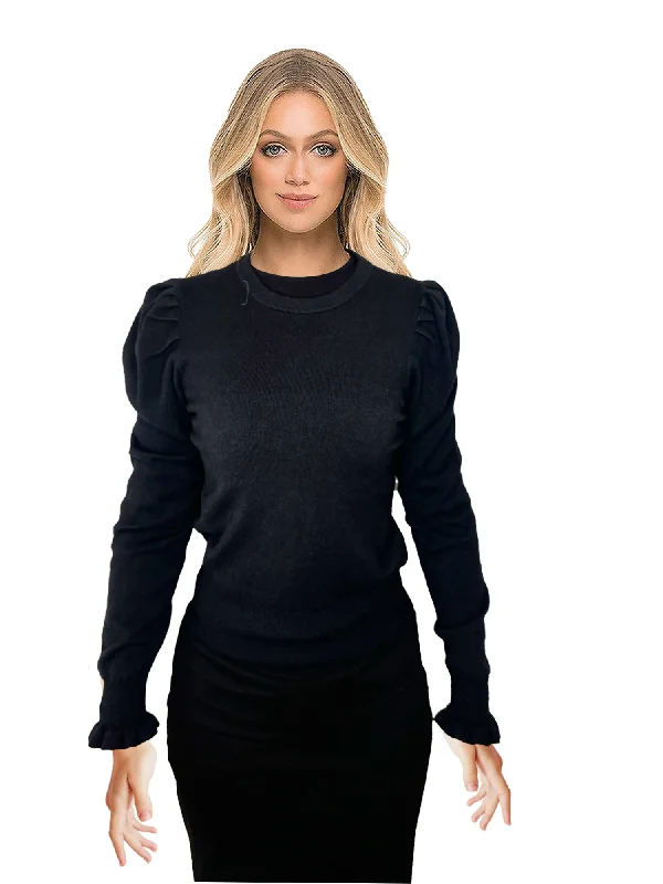 Dixie Ribbed Puff Sleeve Sweater Top Transparent Opaque Sheer