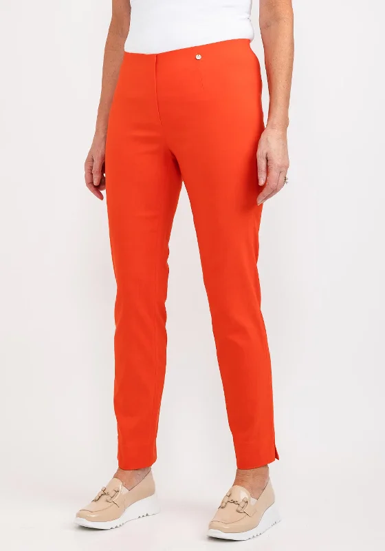 Robell Marie Full Length Slim Leg Trousers, Orange Trousers Lace Delicate