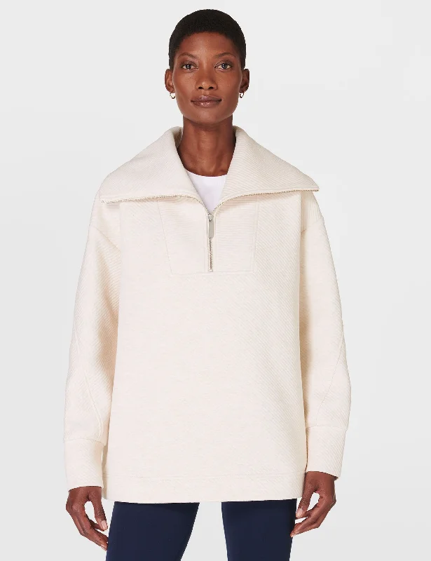 Radiant Half Zip Sweatshirt - Oatmeal Marl Hoodie with Zipper Versatile Modern