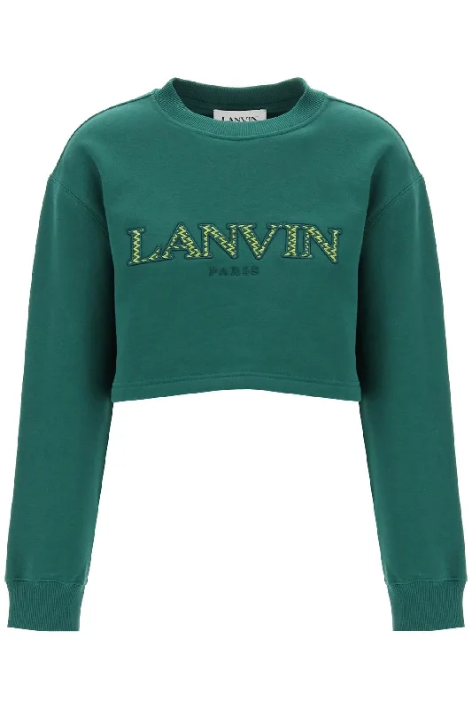 Lanvin cropped sweatshirt with embroidered logo patch RWSS0012J209P24 BOTTLE Hoodie with Hem Raw Edge Edgy Unfinished