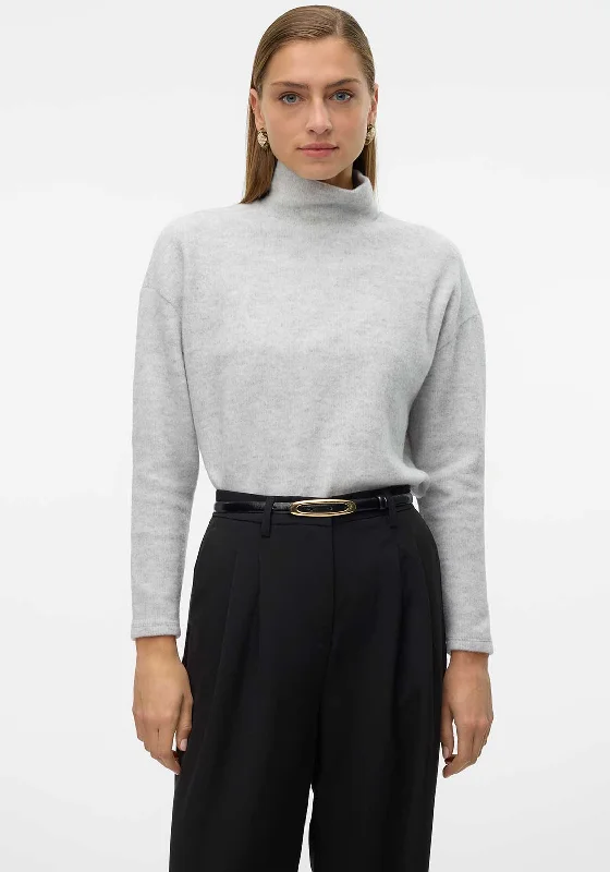 Vero Moda Ebba Polo Neck Fleece Sweater, Grey Seamless Knitted Crochet
