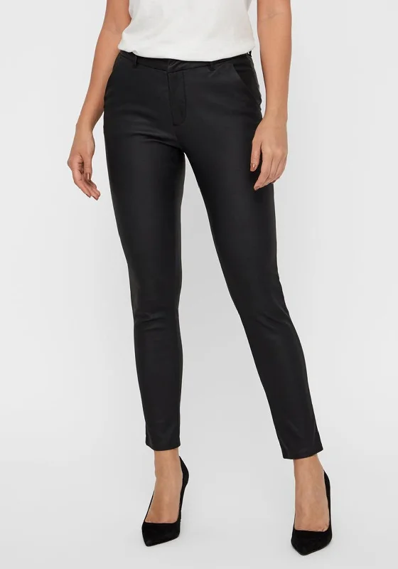 Vero Moda Leah Classic Coated Trousers, Black Trousers Office Stylish