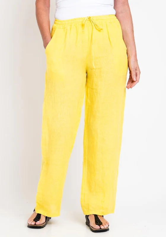 Serafina Collection One Size Linen Wide Trouser, Yellow Trousers Solid Black