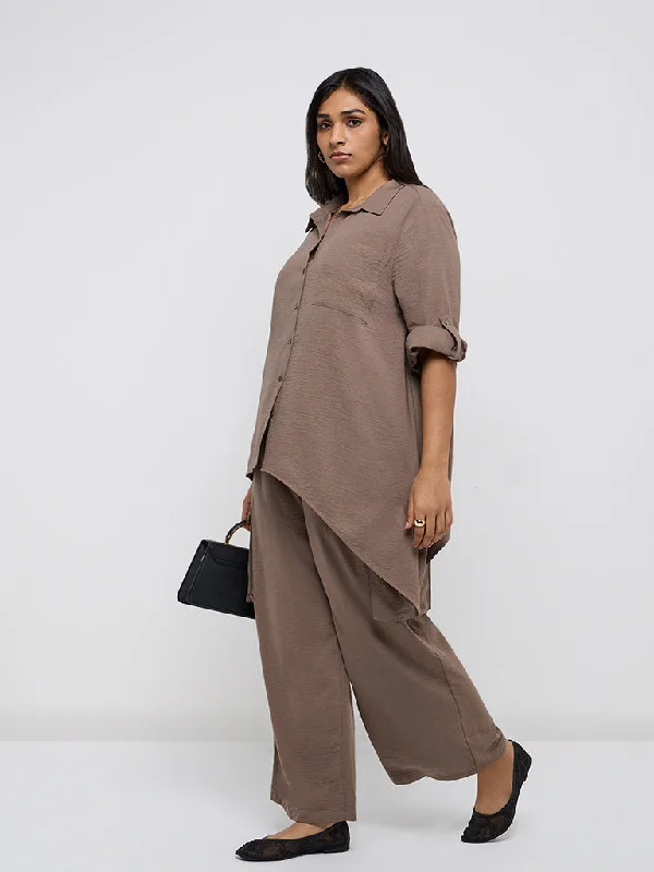 Gia Taupe High-Rise Trousers Trousers Denim Blue