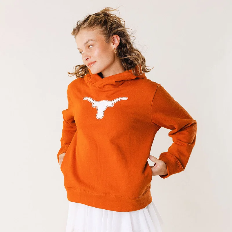Texas Relaxed Hoodie, Burnt Orange Hoodie with Puffed Sleeves Voluminous Trendy