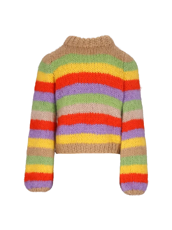 striped hand-knit wool sweater Hooded Caped Shawl Collar