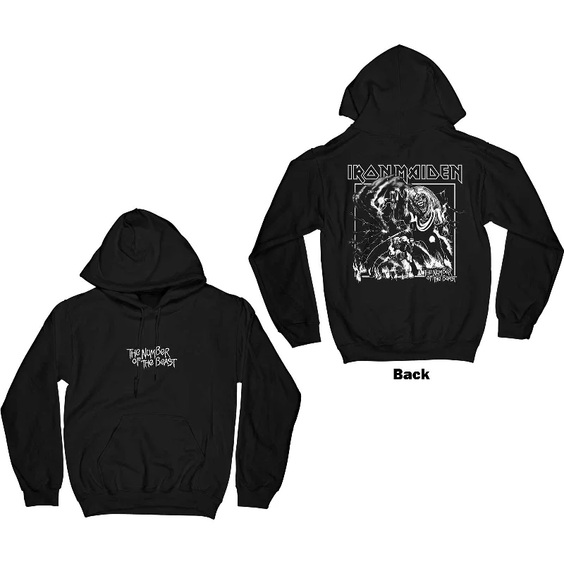 Iron Maiden Unisex Hoodie- Number of the Beast One Colour (Back Print)- Official Licensed Design Hoodie with Drawstring Waist Adjustable Fitted