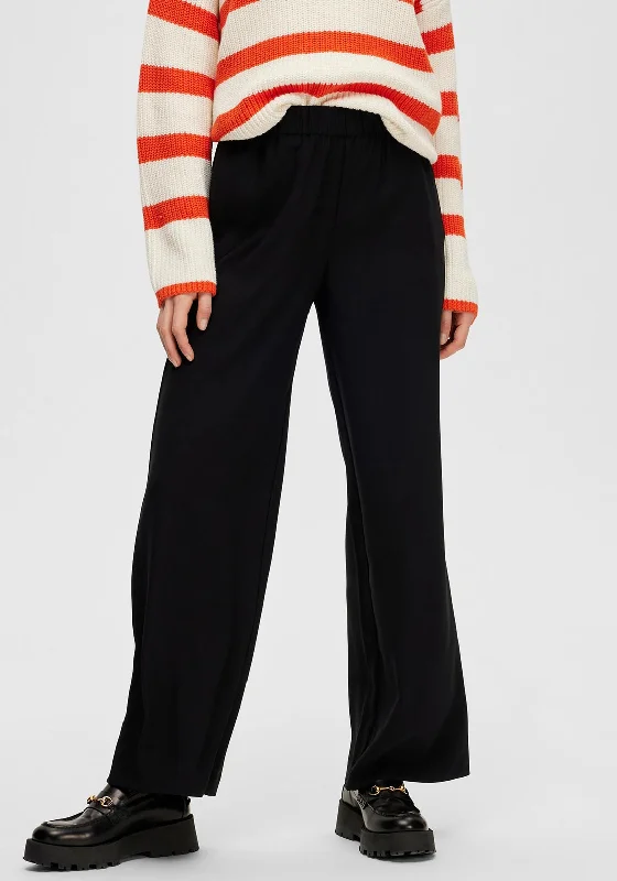 Selected Femme Tinni Wide Leg Trousers, Black Trousers Culottes Wide Leg