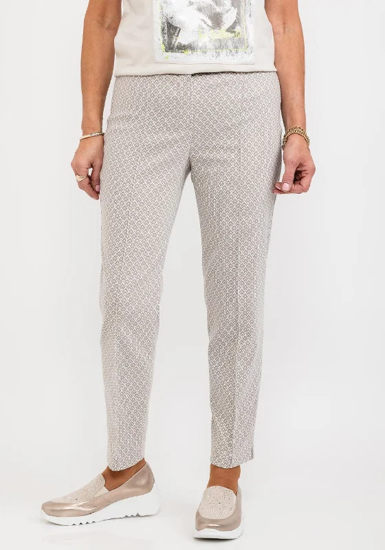 Bianca Siena Printed Stretch Slim Trousers, Stone Trousers Pleated Formal