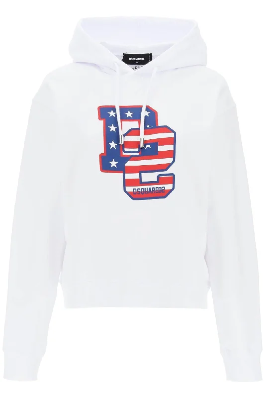 Dsquared2 cool fit hoodie with graphic print S75GU0515 S25551 WHITE Hoodie with Hem Frayed Vintage Worn