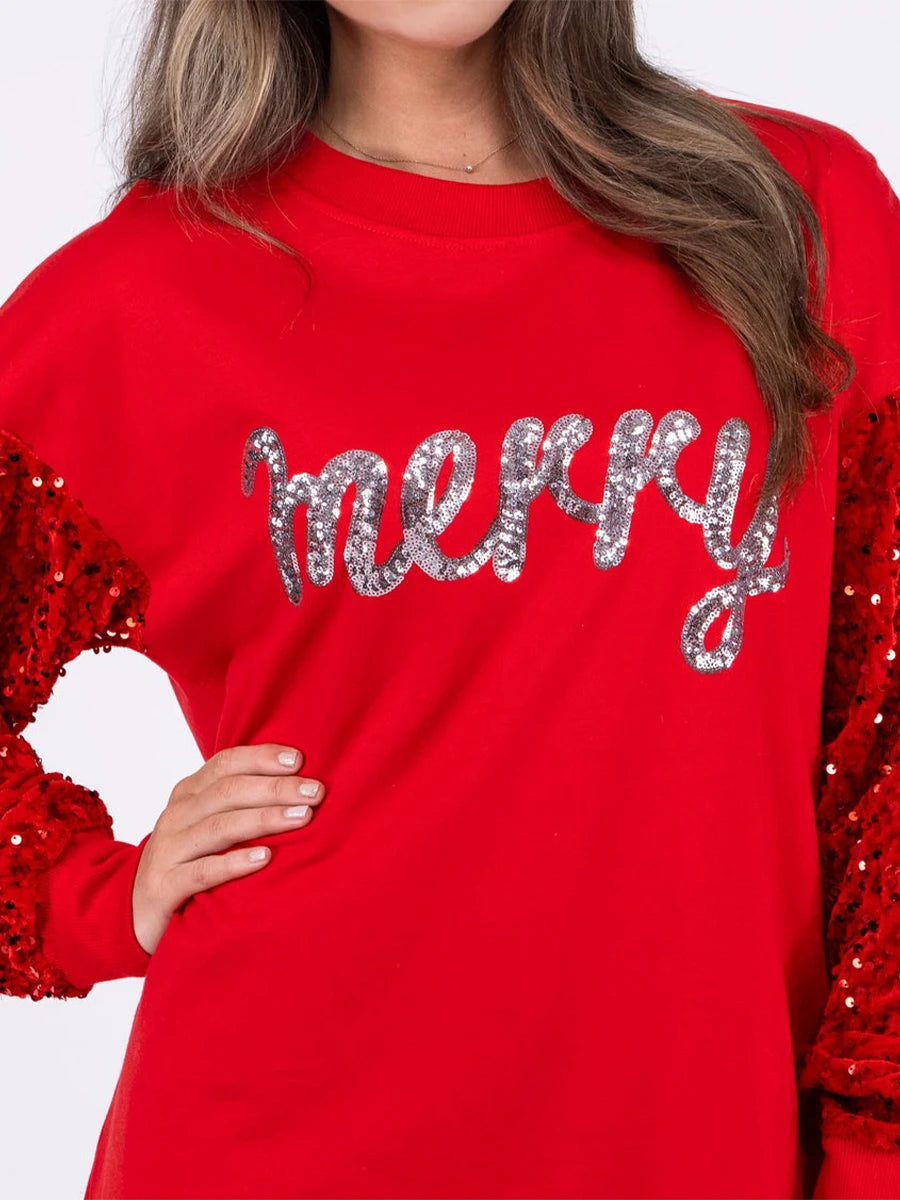 Women s Christmas Loose Pullover Glitter Sequin Long Sleeve Crew Neck Reindeer Printed Sweatshirt with Pockets Hoodie with Lace Feminine Delicate